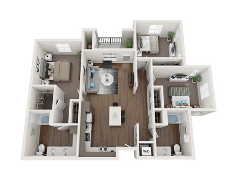 Floor plan for 3 beds, 2 baths, 1192 sqft